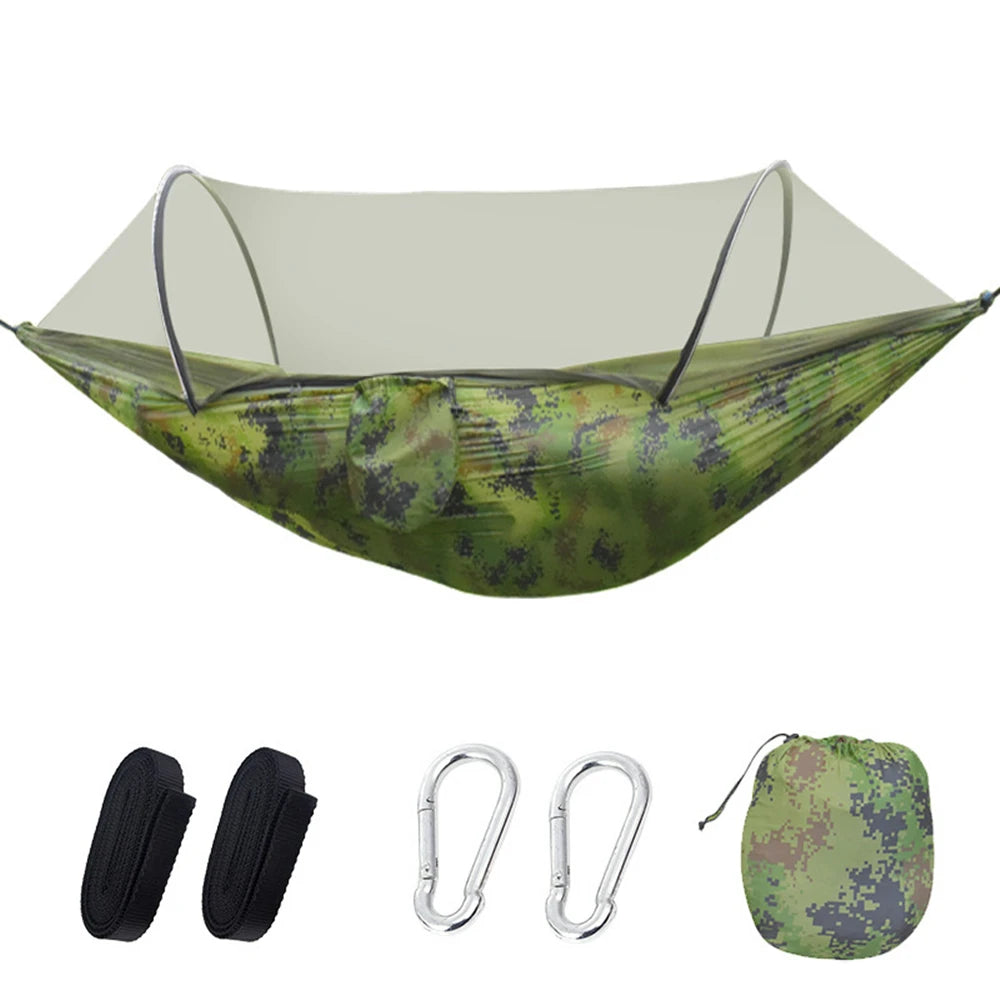 2 Person Camping Garden Hammock With Mosquito Net Outdoor Furniture Bed Strength Parachute Fabric Sleep Swing Portable Hanging