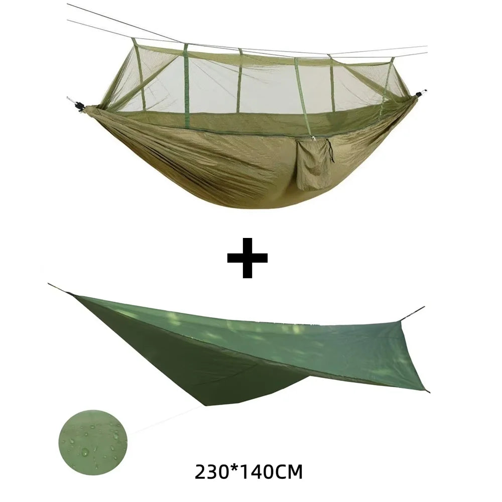 2 Person Camping Garden Hammock With Mosquito Net Outdoor Furniture Bed Strength Parachute Fabric Sleep Swing Portable Hanging