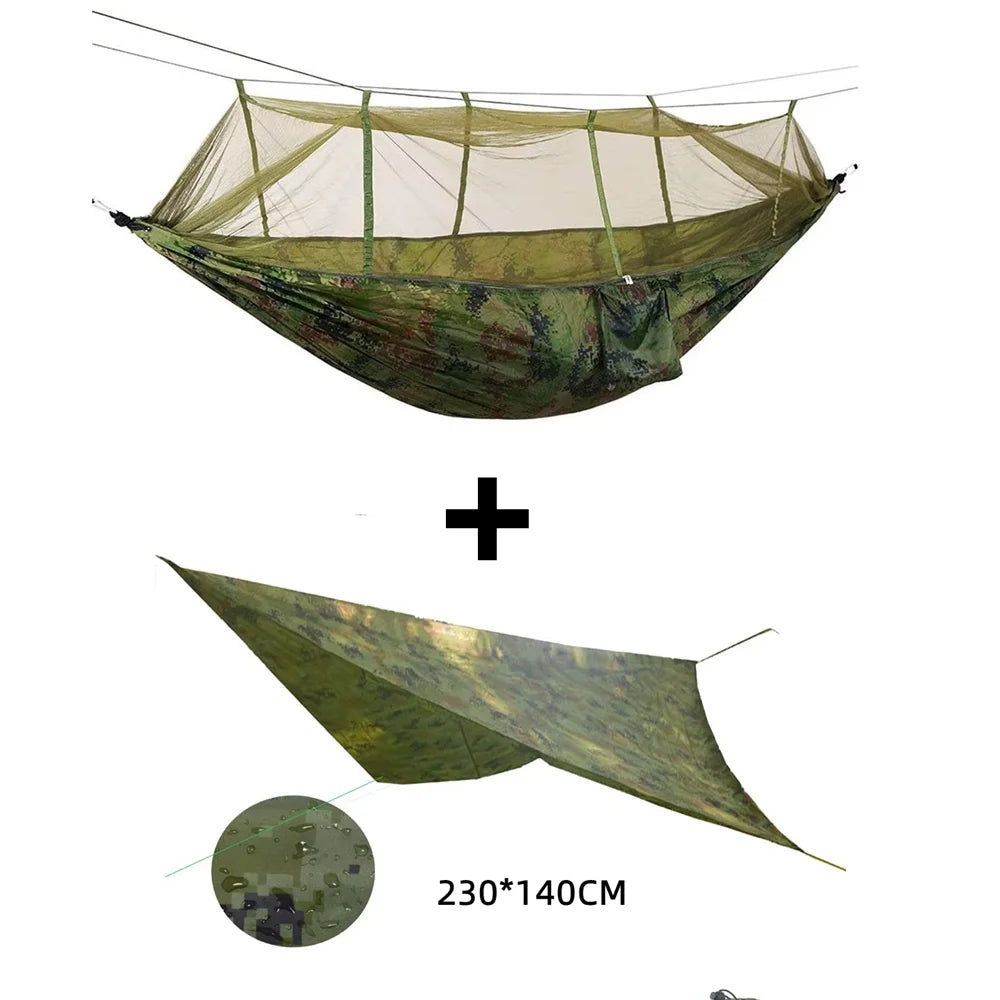 2 Person Camping Garden Hammock With Mosquito Net Outdoor Furniture Bed Strength Parachute Fabric Sleep Swing Portable Hanging