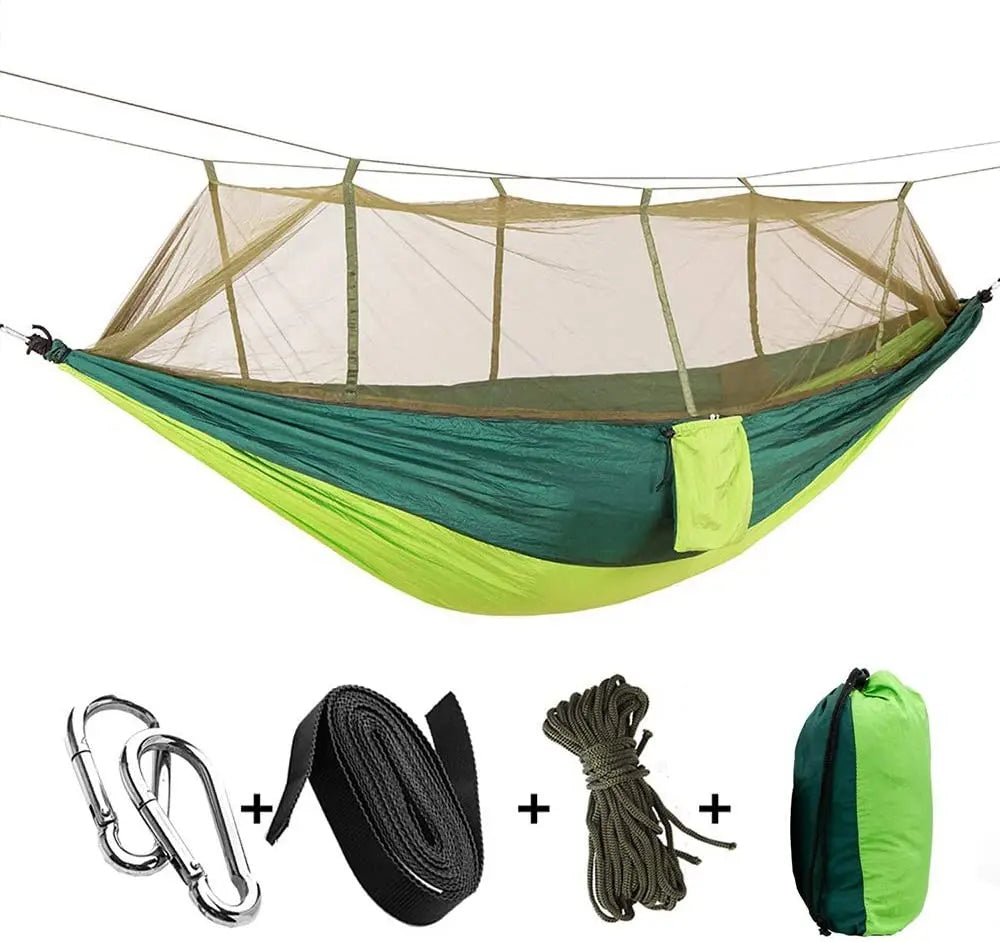 2 Person Camping Garden Hammock With Mosquito Net Outdoor Furniture Bed Strength Parachute Fabric Sleep Swing Portable Hanging