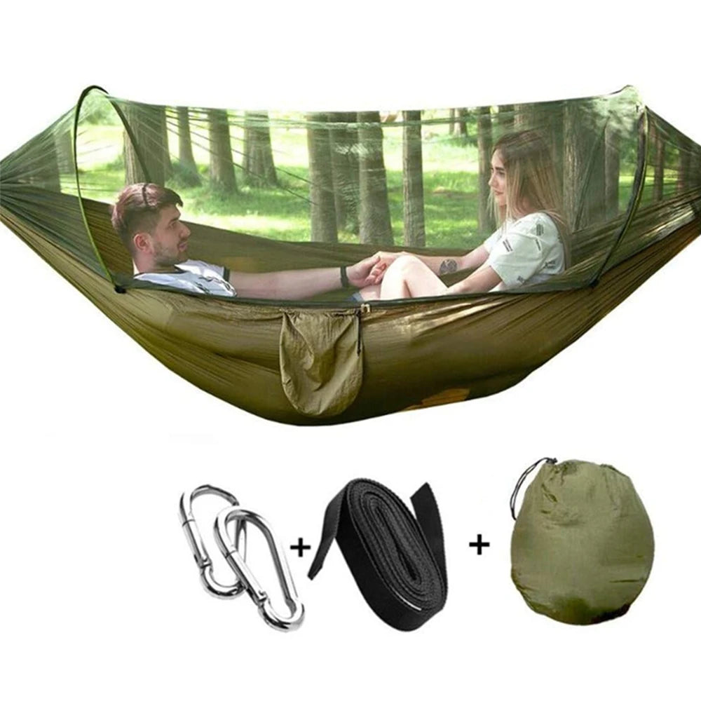 2 Person Camping Garden Hammock With Mosquito Net Outdoor Furniture Bed Strength Parachute Fabric Sleep Swing Portable Hanging